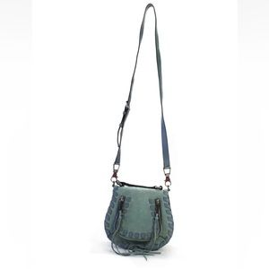 REBECCA MINKOFF *Vanity* small whipstitch blue green suede crossbody bag purse